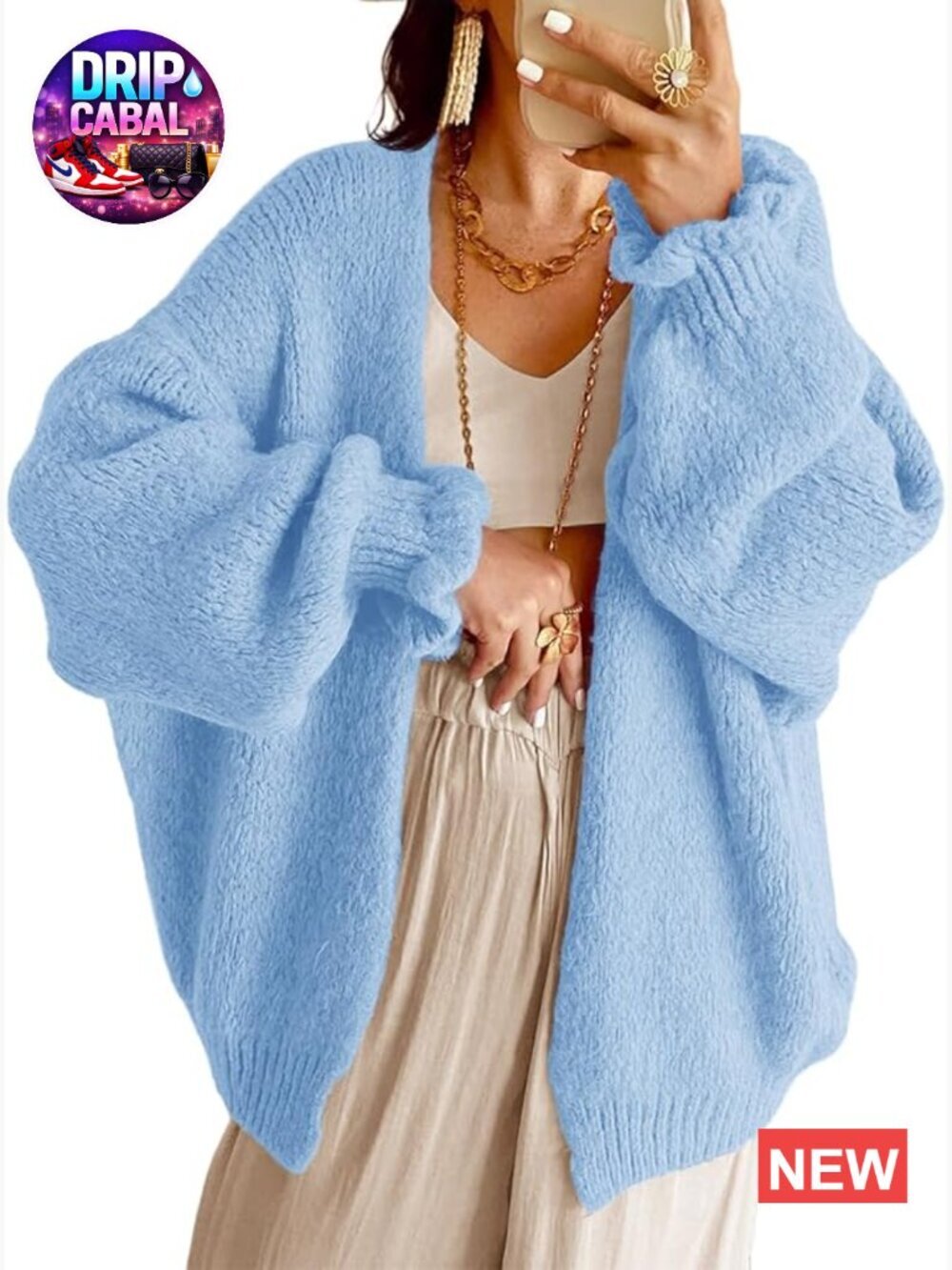 Oversized Open Front Cardigan Ruffle Lantern Long Sleeve Chunky Knit Sweater